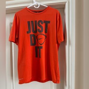 Nike Dri Fit Athletic Cut Orange JUST DO IT Graphic Shirt Mens L Large